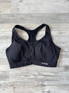Yvette Women's Black Sports Bra Front Zip Plus Size 3XL 42 D/F N34